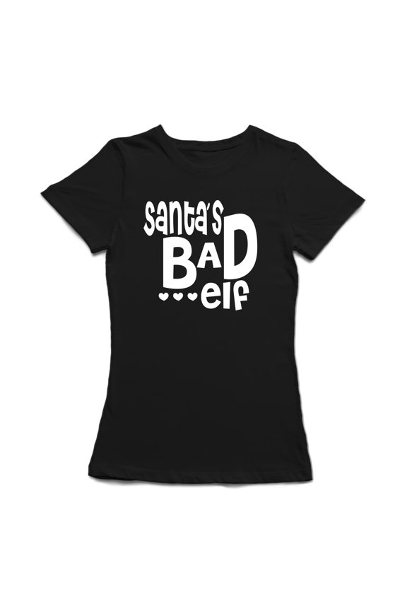 Santa's Bad Elf Hearts Women Black T-Shirt, Female XX-Large