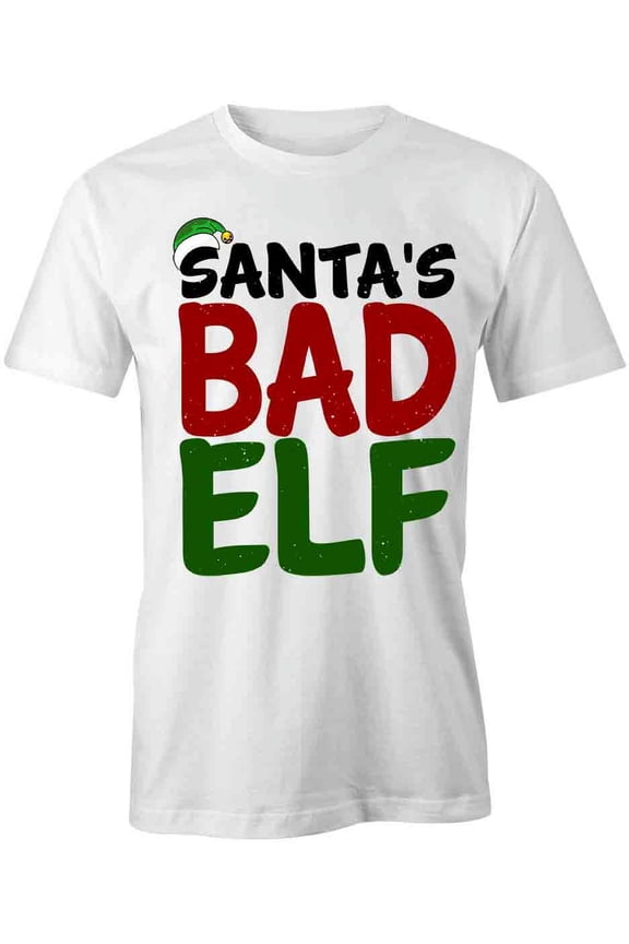 Santa's Bad Elf T-Shirt | Cool Christmas White Tee Gift