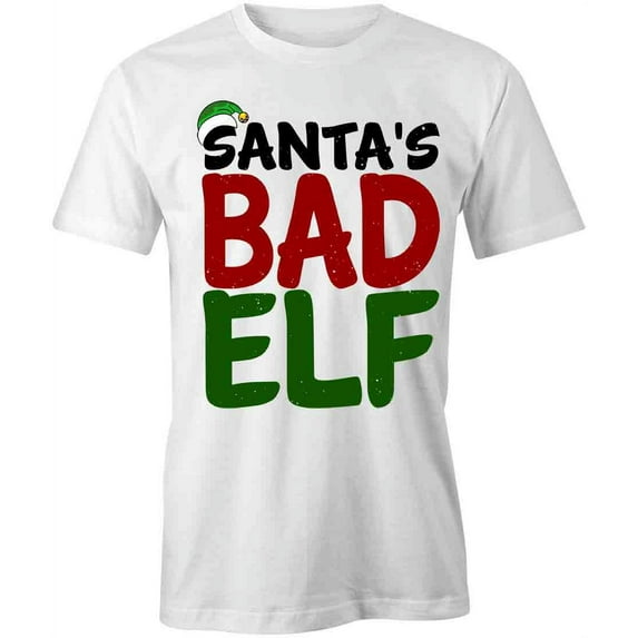 Santa's Bad Elf T-Shirt | Cool Christmas White Tee Gift
