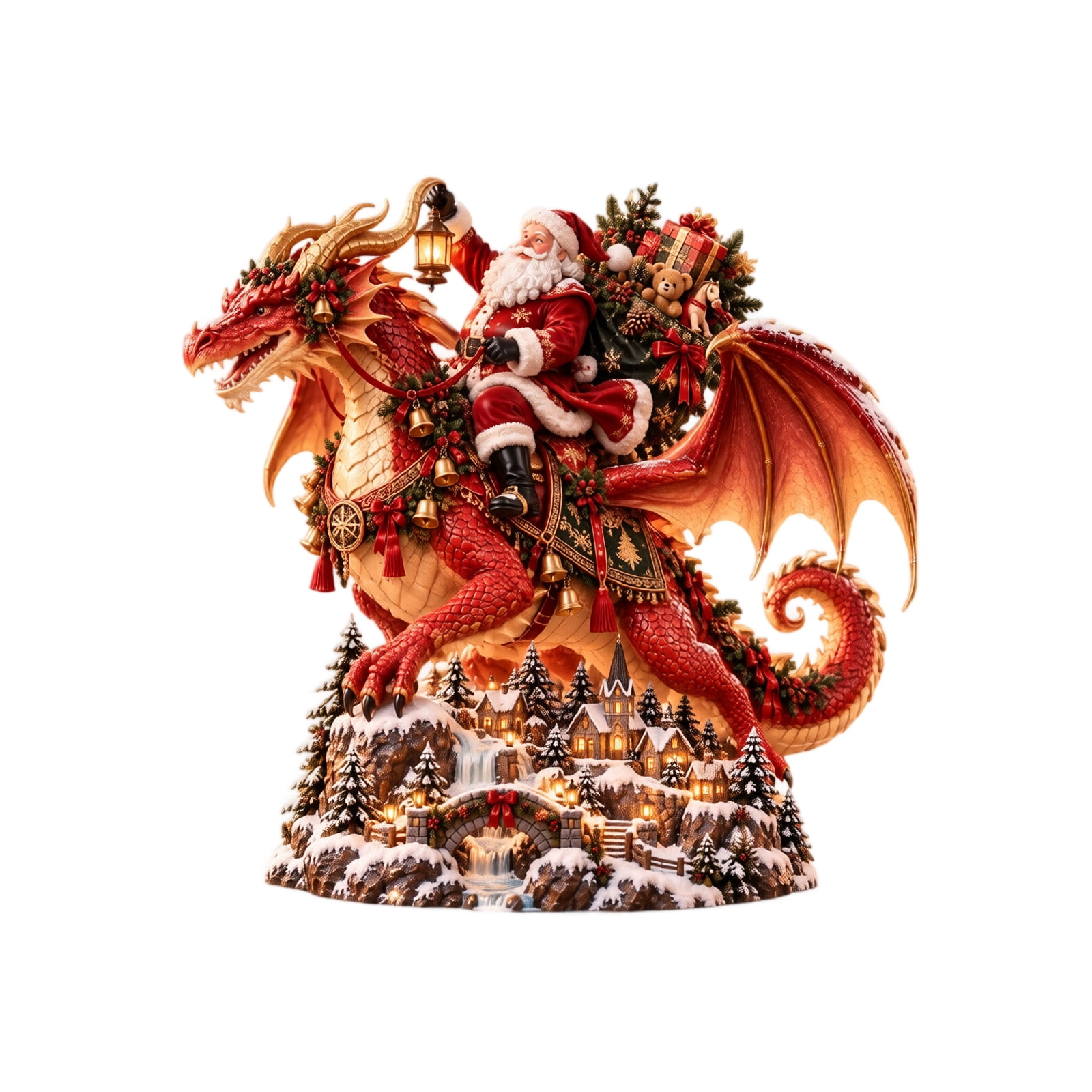 Tree Design Tile Santa's Christmas Dragon Riders Collection, Santa Dragon Figurine with ...