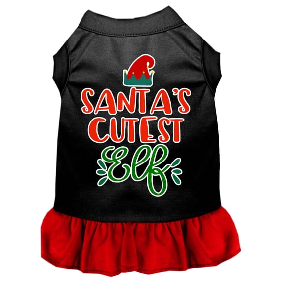 Mirage Pet Santa's Cutest Elf Screen Print Dog Dress Black with Red XXL