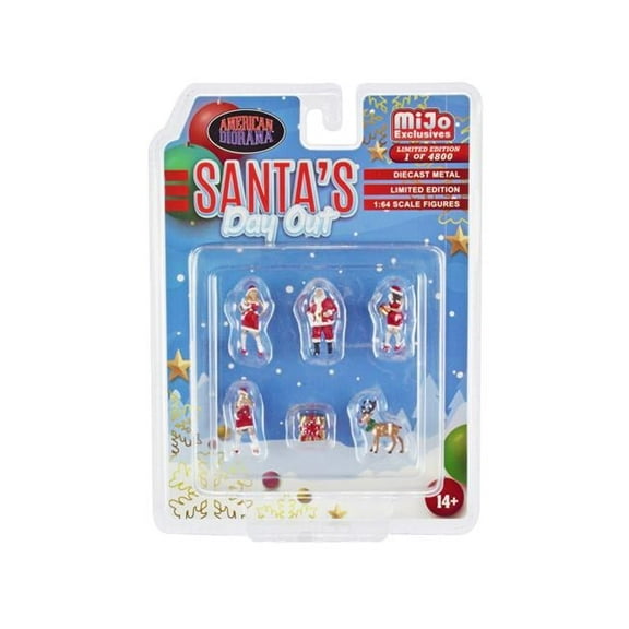 "Santa's Day Out" 6 piece Diecast Set (1 Male 2 Female 1 Reindeer 1 Present & Accessories) 1/64 Scale Models by American Diorama