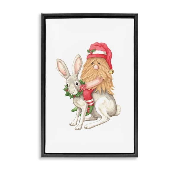 Stupell Industries Santa's Elf Riding Rabbit Black Framed Floater Canvas Wall Art, design by Nancy Overton, 25 x 17