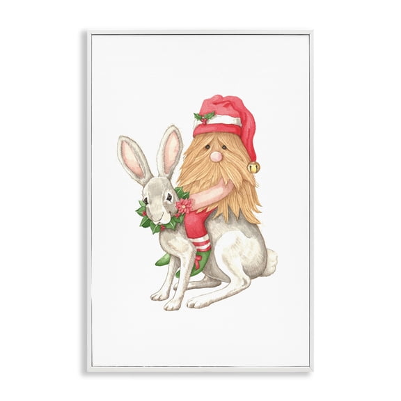 Stupell Industries Santa's Elf Riding Rabbit White Framed Giclee Art, design by Nancy Overton, 18 x 12
