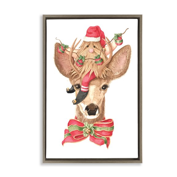 Stupell Industries Santa's Elf on Deer Brown Framed Floater Canvas Wall Art, design by Nancy Overton, 25 x 17