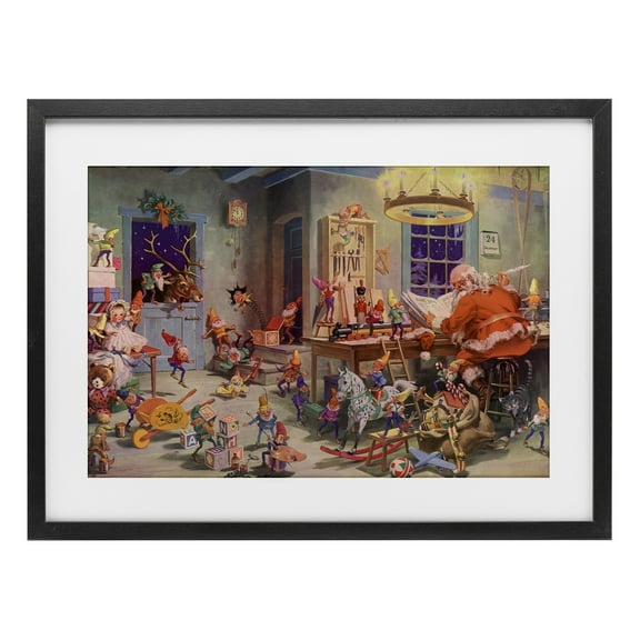 Stupell Industries Santa's Elves Antique Scene Black Framed Print Under Glass, design by Vintage Hustle