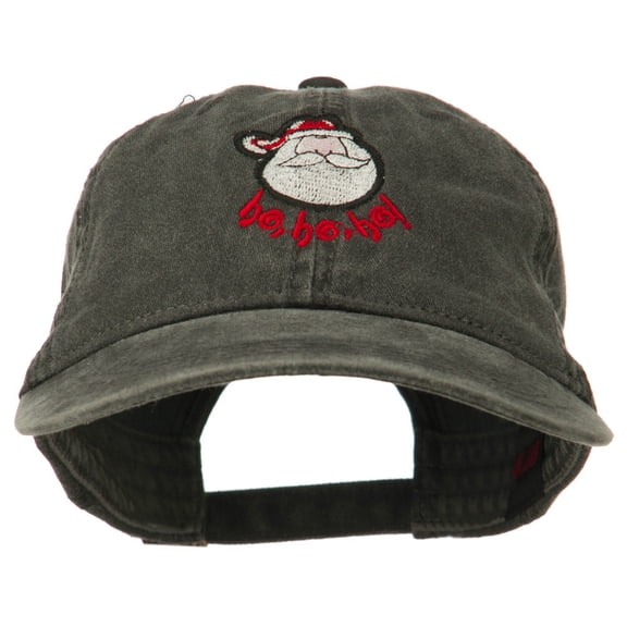 Santa's Face Ho Ho Ho Embroidered Washed Dyed Cap - Black OSFM