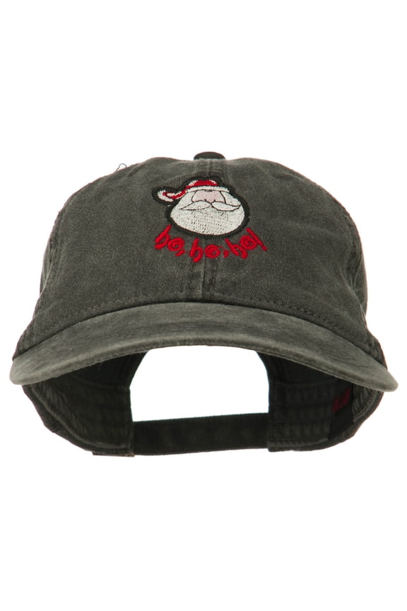 Santa's Face Ho Ho Ho Embroidered Washed Dyed Cap - Black OSFM