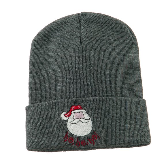 Santa's Face with Ho Ho Ho Embroidered Beanie - Grey OSFM