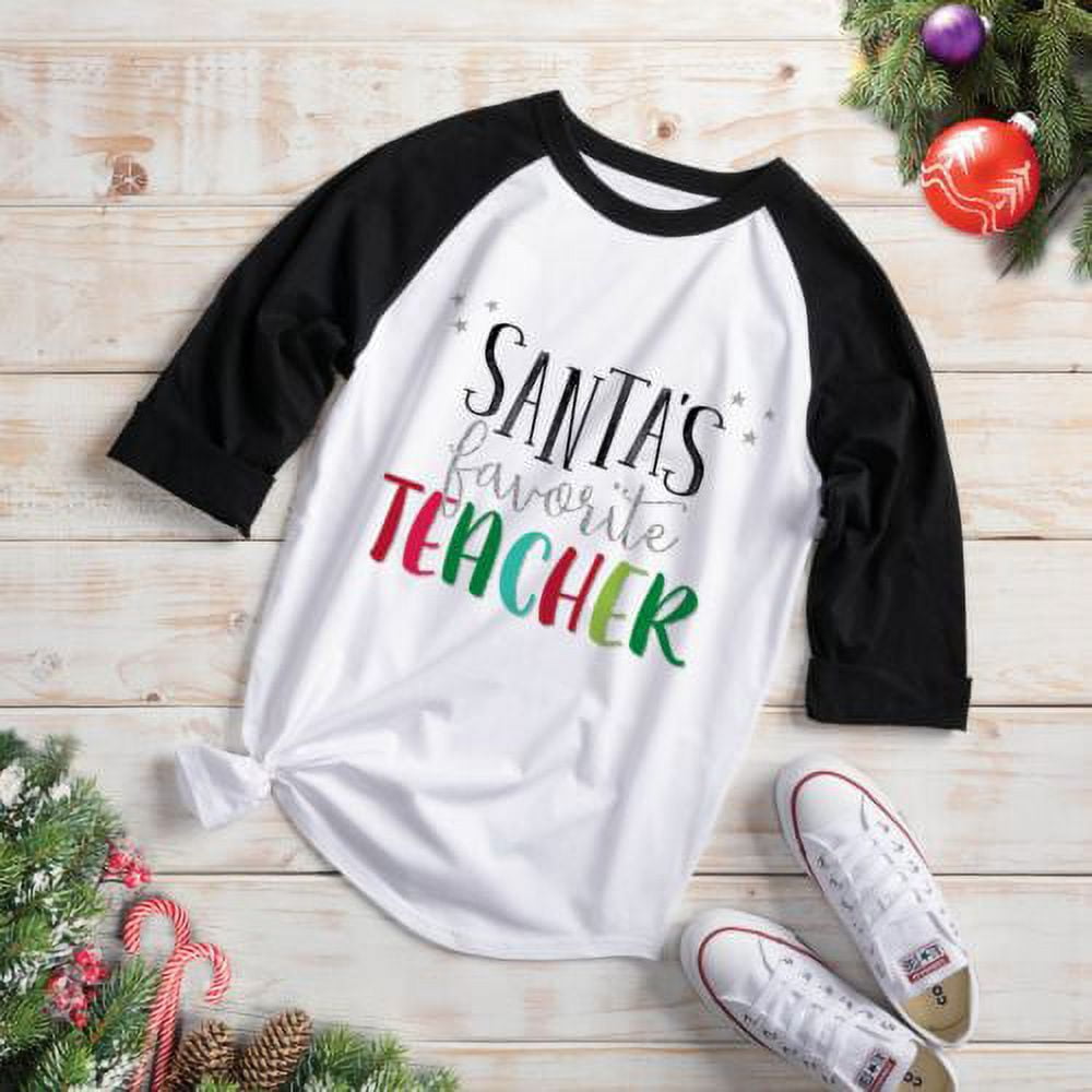 Santa's Fav Teacher Black Sleeve Jersey