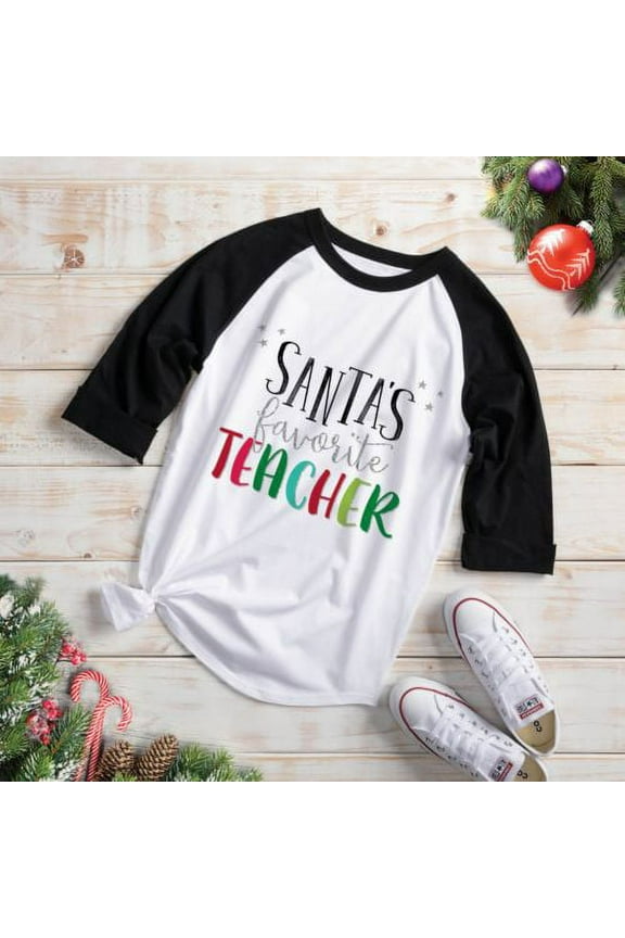 Santa's Fav Teacher Black Sleeve Jersey