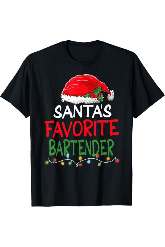 Santa's Favorite Bartender Christmas Santa Claus tree lights T-Shirt