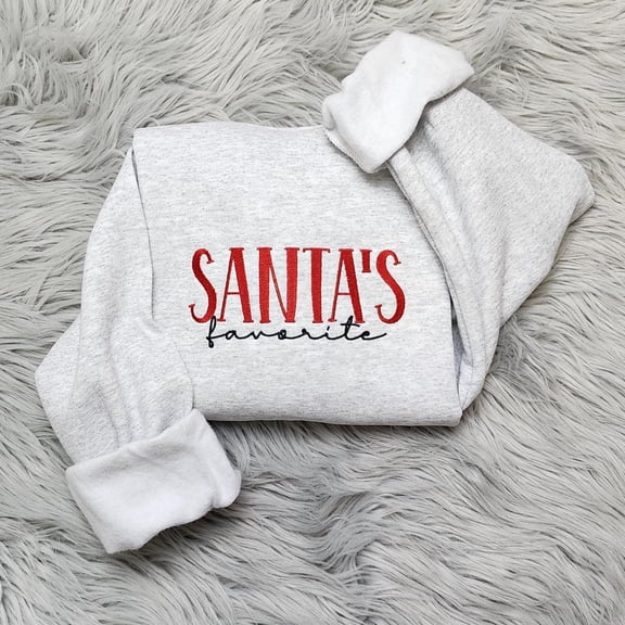 Santa’s Favorite Embroidered Crewneck, Holiday Party Sweatshirt, Christmas Apparel