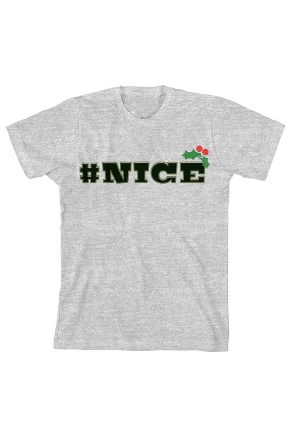 Santa's Favorite Hashtag Nice Crew Neck Short Sleeve Athletic Heather Youth T-shirt-Large