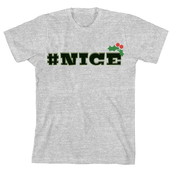 Santa's Favorite Hashtag Nice Crew Neck Short Sleeve Athletic Heather Youth T-shirt-Medium