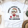 thumbnail image 1 of Santa’s Favorite Helper The Librarian T-Shirt | Cute Christmas Elf Reading Tee, White, Size S, 1 of 6