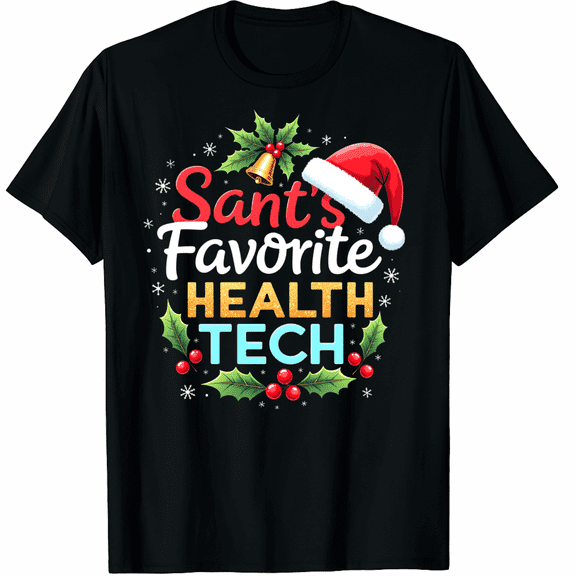 Santa's Favorite Mental Health Tech Shirt Funny Christmas Graphic Black T-Shirt for Men and Women