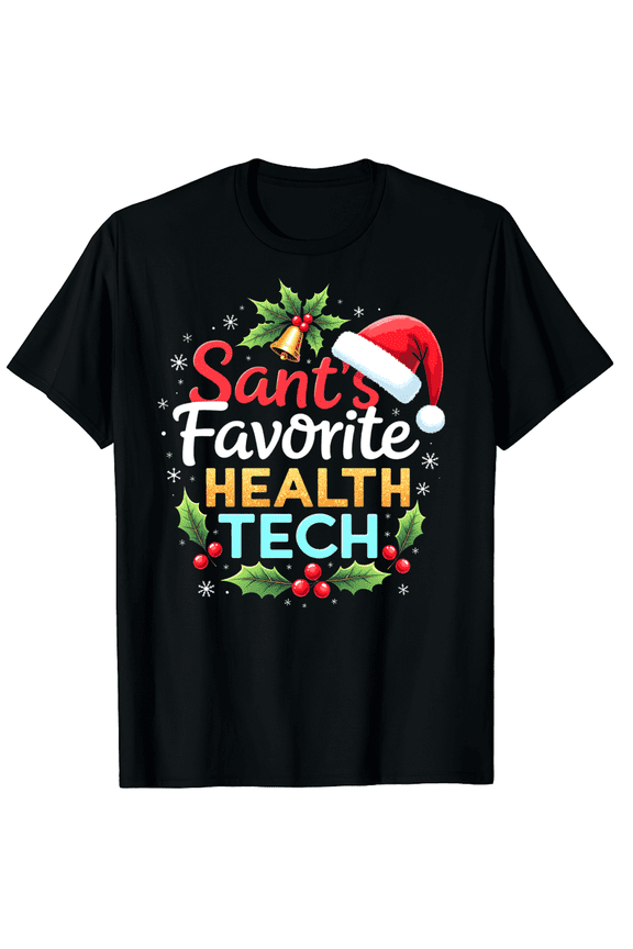 Santa's Favorite Mental Health Tech Shirt Funny Christmas Graphic Black T-Shirt for Men and Women