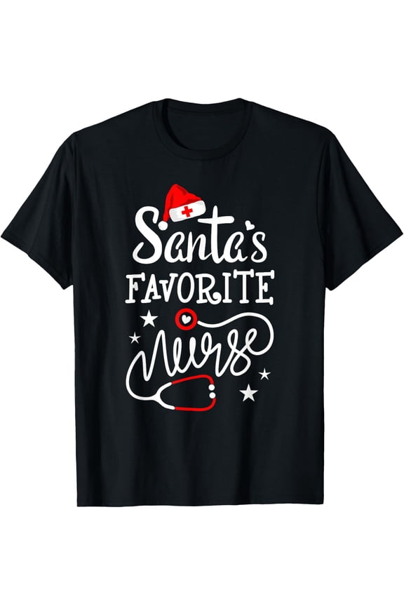 Santa's Favorite Nurse Christmas Shirt Nursing Students Crew T-Shirt
