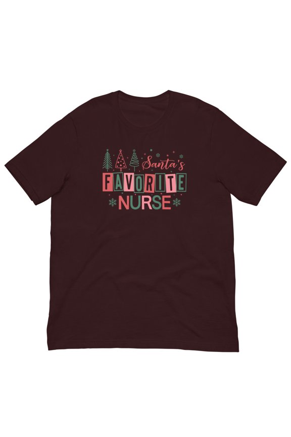 Santa’s Favorite Nurse T-Shirt, Christmas Shirt, Christmas RN tee (Oxblood Black, S)