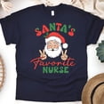 thumbnail image 1 of Santa’s Favorite Nurse T-Shirt for Women, Funny Christmas Graphic Tee, Navy, Size XL, 1 of 6
