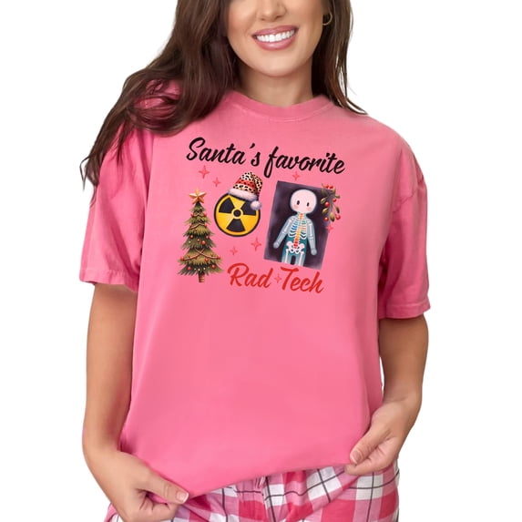 Santa's Favorite Rad Tech Christmas T-Shirt, Funny X-Ray Tech Holiday Tee Shirt, Radiologic Technologist Gift Christmas Apparel, Crunchberry Comfort Colors T-Shirt, Small