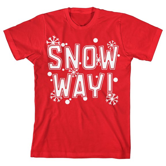 Santa's Favorite Snow Way! Snow Flakes Youth Red Short Sleeve Crew Neck Tee-XL