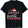 thumbnail image 1 of Santa's Favorite Teacher Christmas Funny Santa Hat Lights T-Shirt, 1 of 5