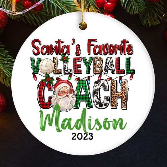 Santas Favorite Volleyball Coach Personalized Christmas Ornament, Custom Sports Appreciation Gift (Circle) undefined