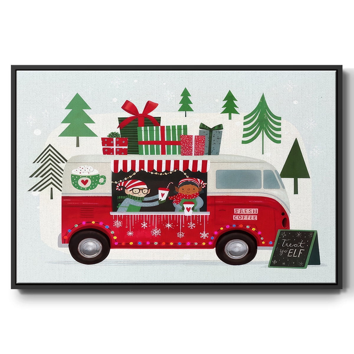 Santa's Foodtruck Collection A - Framed Gallery Wrapped Holiday Canvas - 25 x 37 - Black Frame