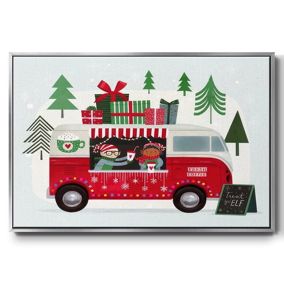 Santa's Foodtruck Collection A - Framed Gallery Wrapped Holiday Canvas - 25 x 37 - Silver Frame