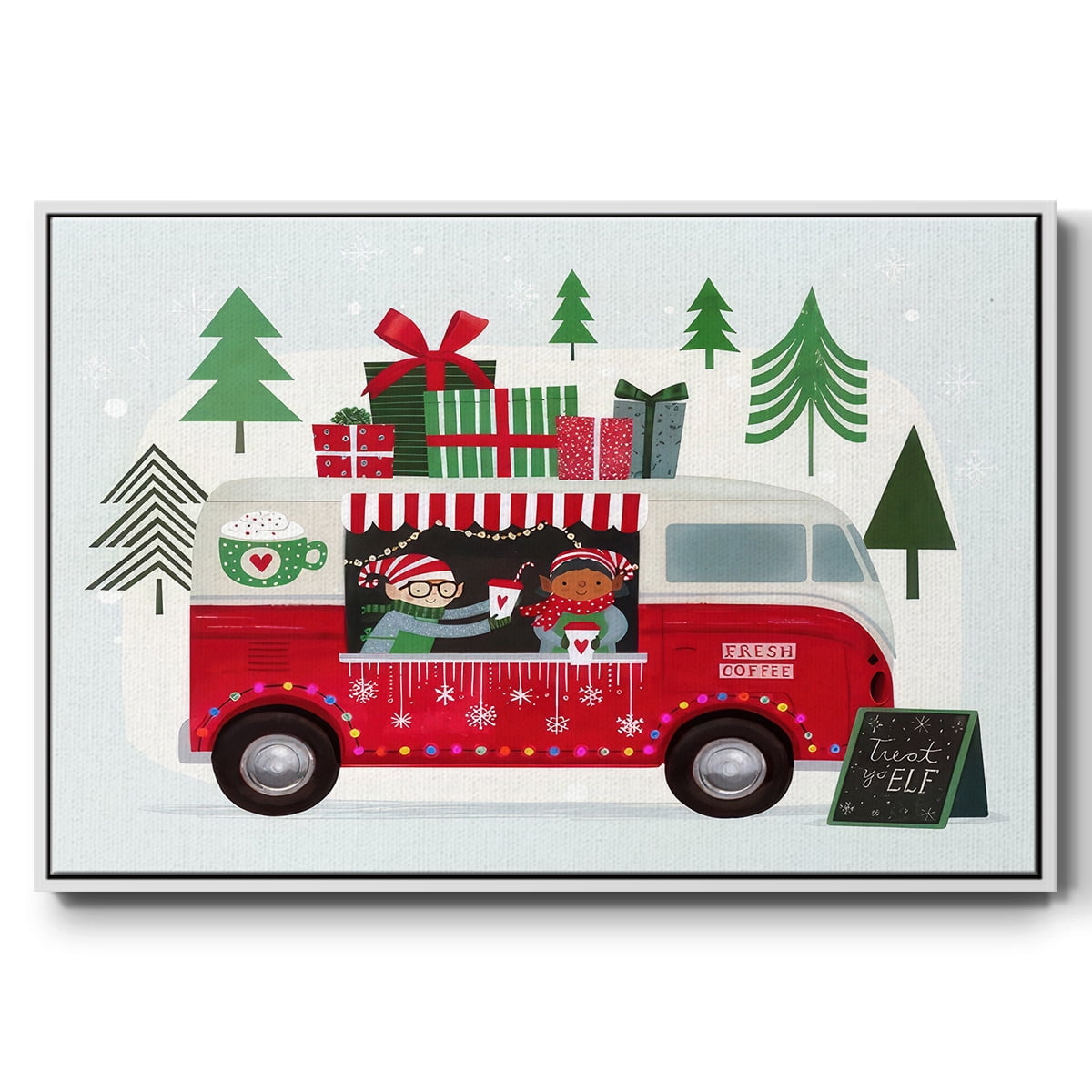 Santa's Foodtruck Collection A - Framed Gallery Wrapped Holiday Canvas - 25 x 37 - White Frame