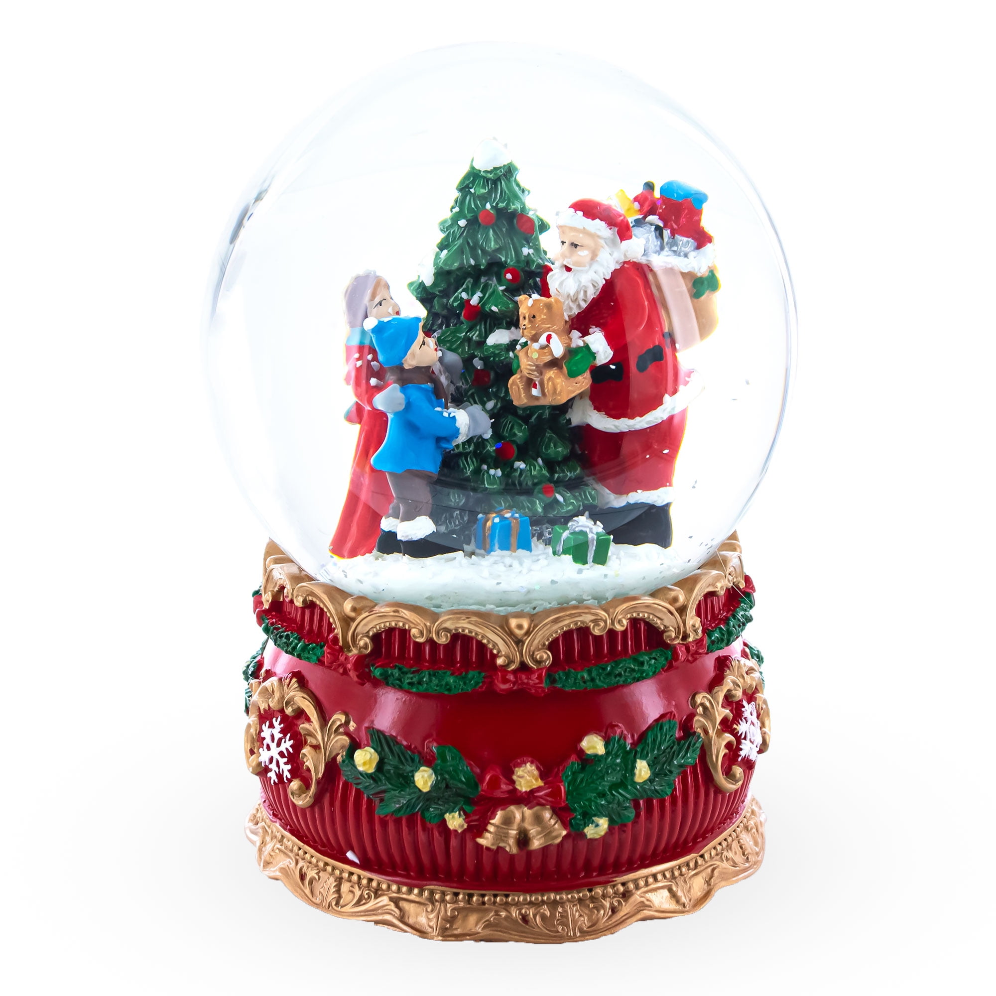 Santa's Gift Giver Musical Snow Globe with Red and Gold Base
