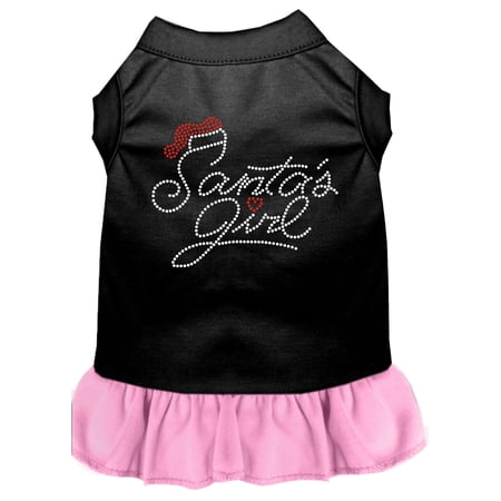 Mirage Pet Santa's Girl Rhinestone Dog Dress Black with Light Pink XXL