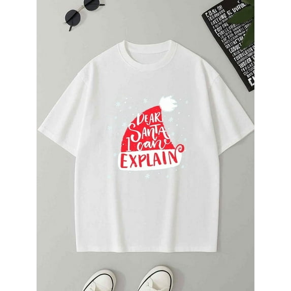 Santa's Hat Tee men 180G 100% Cotton white Basic Unisex Shirt Graphic tshirts Vintage Unisex Shirt Short Sleeve tshirts Casual Unisex Shirt Printed tshirts Original Unisex Shirt Crewneck tshirts