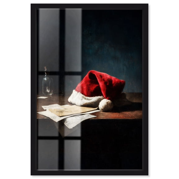 Santa's Hat and Letters Shadowbox Print Christmas Wall Decor by Art Remedy, Black Frame, 17 x 25