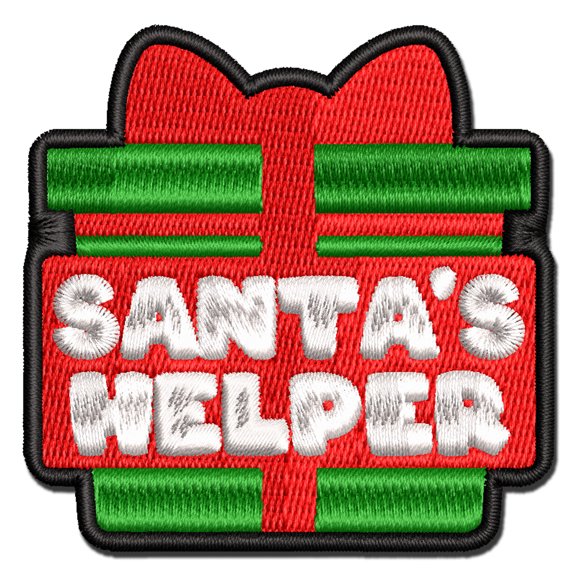 Santa's Helper Christmas Parent Gift Applique Multi-Color Embroidered Hook & Loop Patch - 2.0 Inch Mini