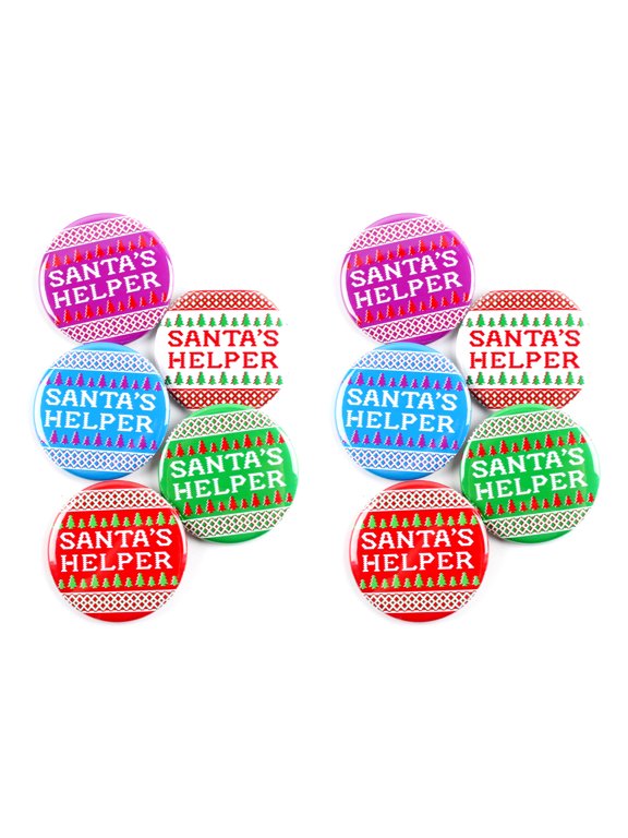 Santa's Helper Ugly Sweater Christmas Holiday Pinback Buttons - 2.25 Inch Round - 10 Pack