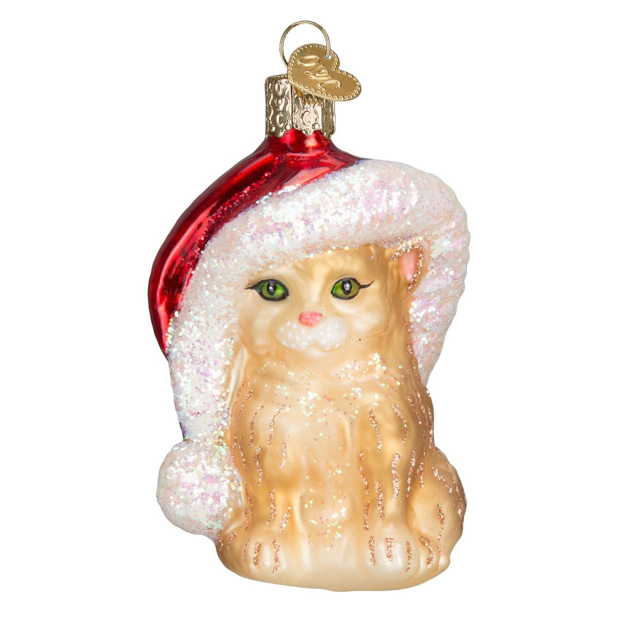 Hand-Painted Glass Santa Kitten Christmas Tree Ornament