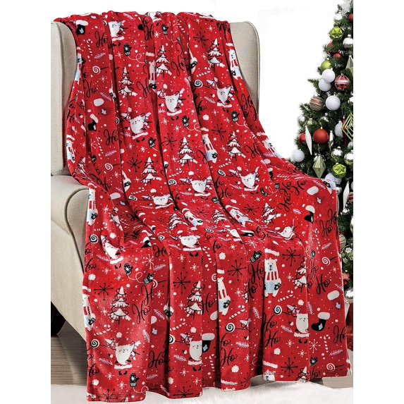 Santa''s Little Helper Collection Festive and Cuddly Holiday Microplush Throw Blanket (50" x 60") - Ho Ho Ho - Christmas Throw Blanket