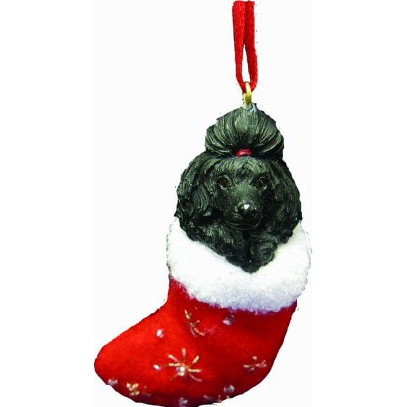 Black Poodle Christmas Stocking Ornament with "Santa's Little Pals" Hand Painted
