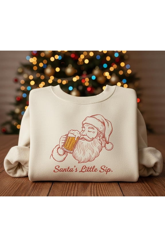 Santa’s Little Sip Embroidered Sweatshirt, Funny Christmas Beer Crewneck, Holiday Drinking Sweater, Festive Cozy Gift