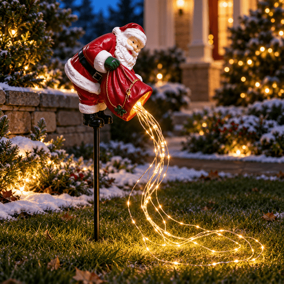 Santa’s Magic Pour– Flowing LED Christmas Garden Light, Solar Stake, Waterproof Outdoor Yard Pathways Light, Warm Glowing Festive Decor For Porch And Holiday Home Decor