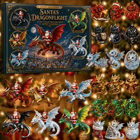Santas Magical Dragon Advent Calendar, 24-Day Christmas Countdown with Collectible Ornaments for Tree Decorating and Seasonal Display