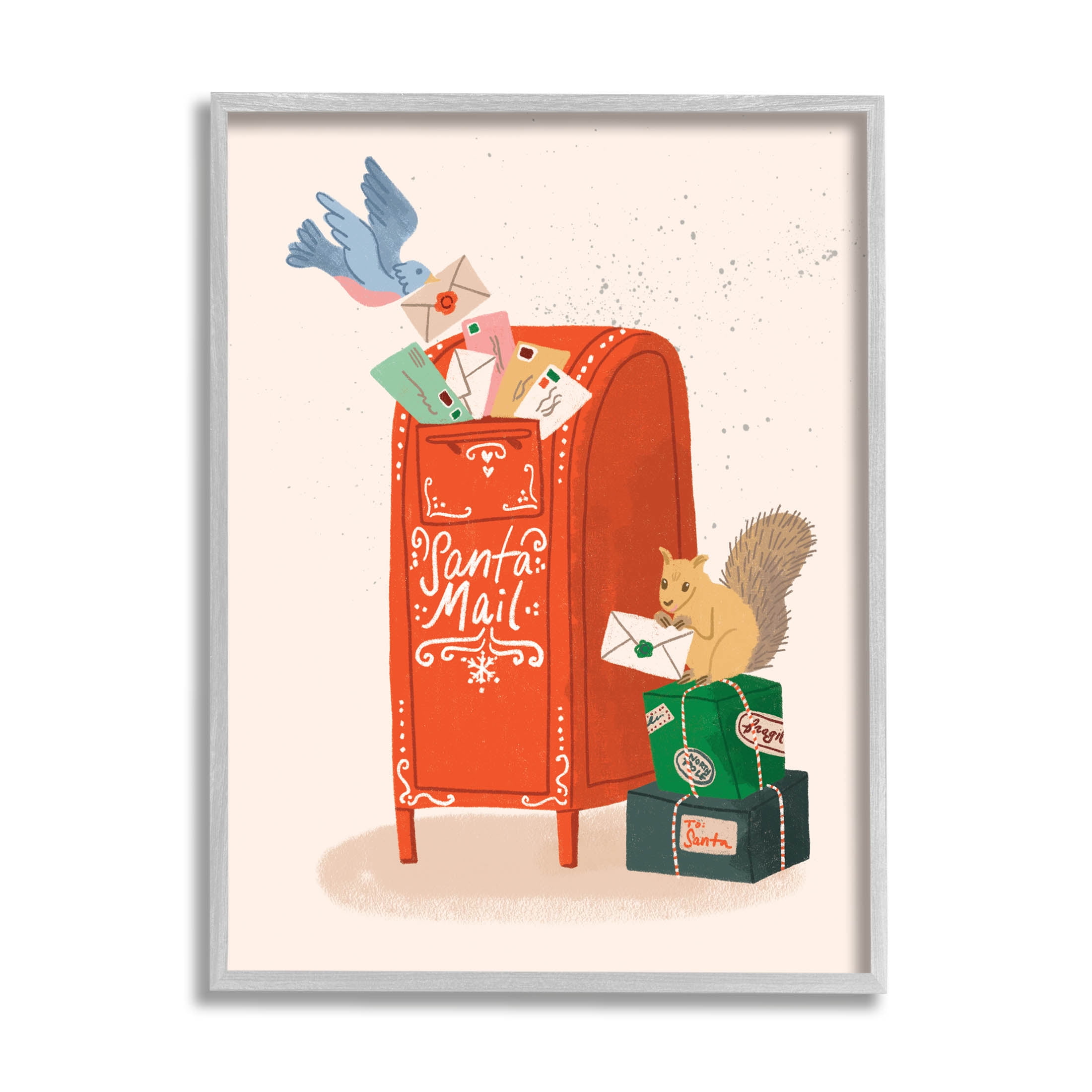 Santa's Mail Postal Letters Animals Holiday Graphic Art Gray Framed Art Print Wall Art