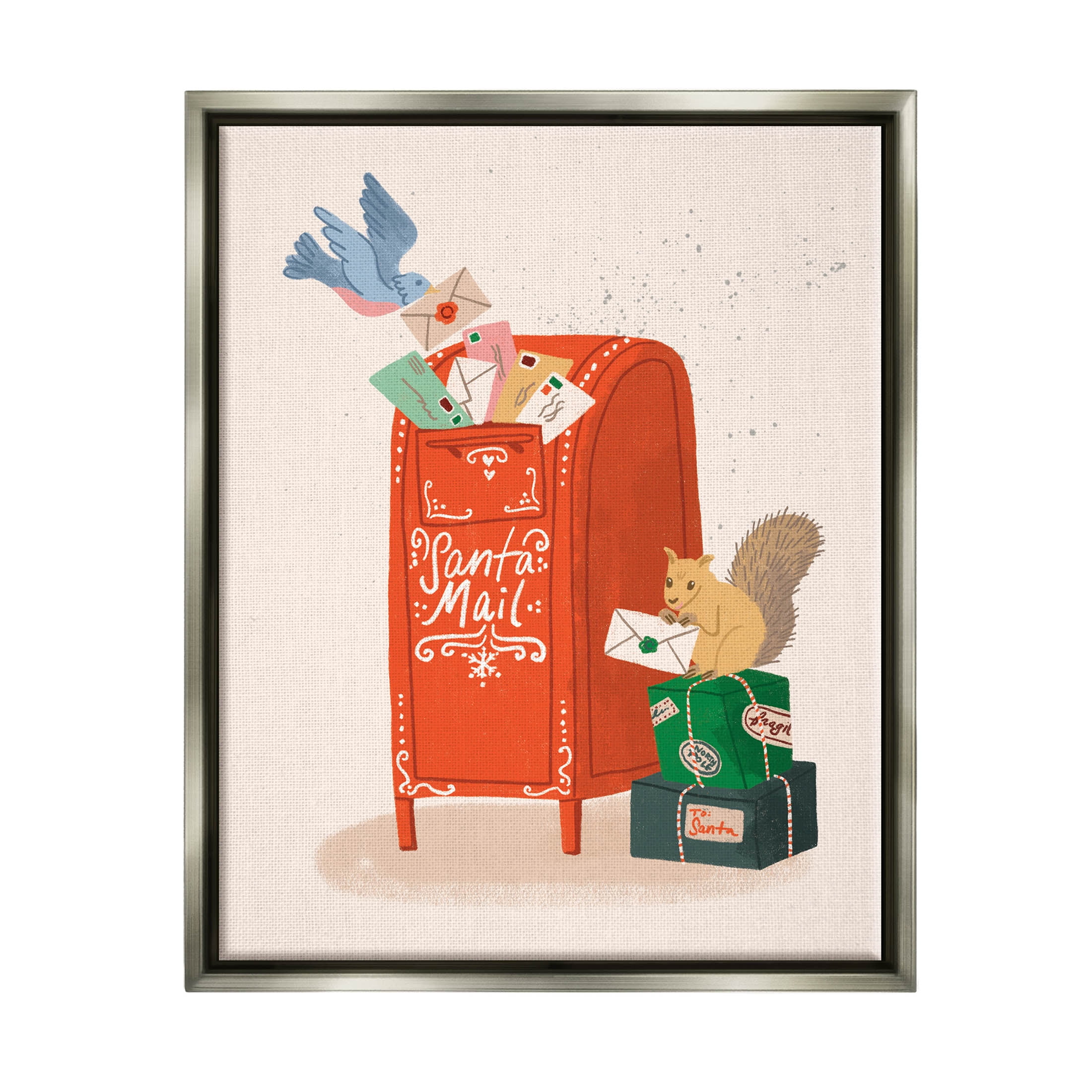 Santa's Mail Postal Letters Animals Holiday Graphic Art Luster Gray Framed Art Print Wall Art