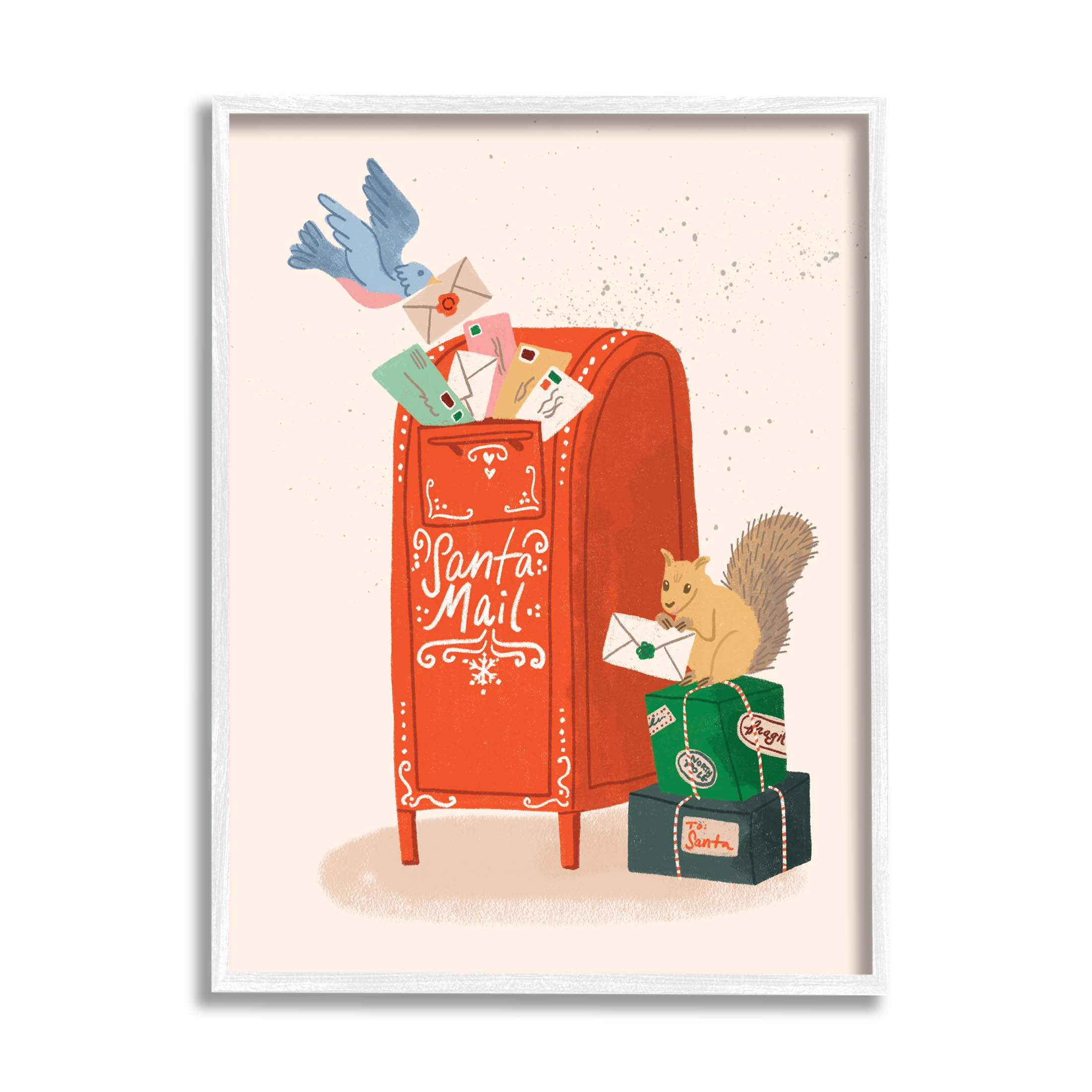 Santa's Mail Postal Letters Animals Holiday Graphic Art White Framed Art Print Wall Art
