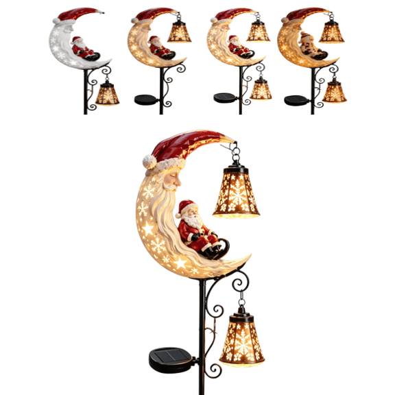 Santa's Moonlight Lantern Solar Garden Stake, Waterproof Solar Pathway Lights for Outdoor Garden, Dusk to Dawn Solar Powered Light for Yard Patio (D)