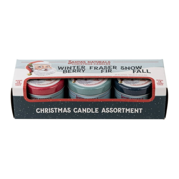 Santa's Naturals Mini Christmas Candles Bundle | Fraser Fir, Winterberry, and Snow Fall Scents | Sustainably Sourced Soy and Beeswax | Three Mini Scented Candles