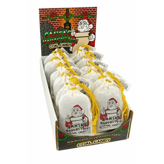 Santa's Naughty List Coal Candy Drawstring Bag, Black Cherry Rock Candy Crystals 2 oz, 12 Count Display Box